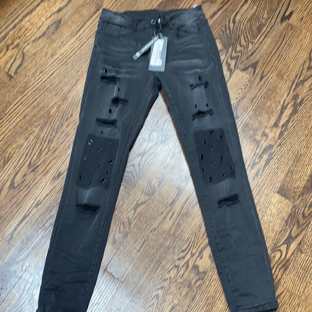 NWT Washed Black Distressed Crinkle Pant